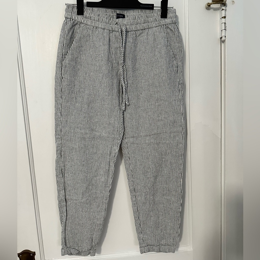 J. Crew Factory Striped Linen-Cotton Blend Drawstring Pant (2)